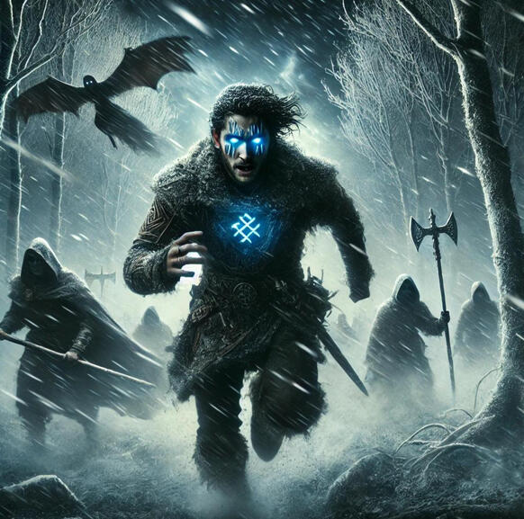 Elias running through forest